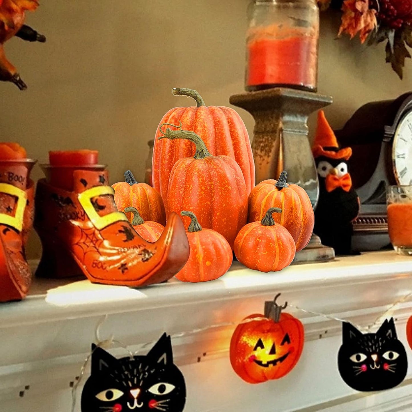 Artificial Pumpkin Decorations – 7 Pcs Set 🎃 Fall, Halloween