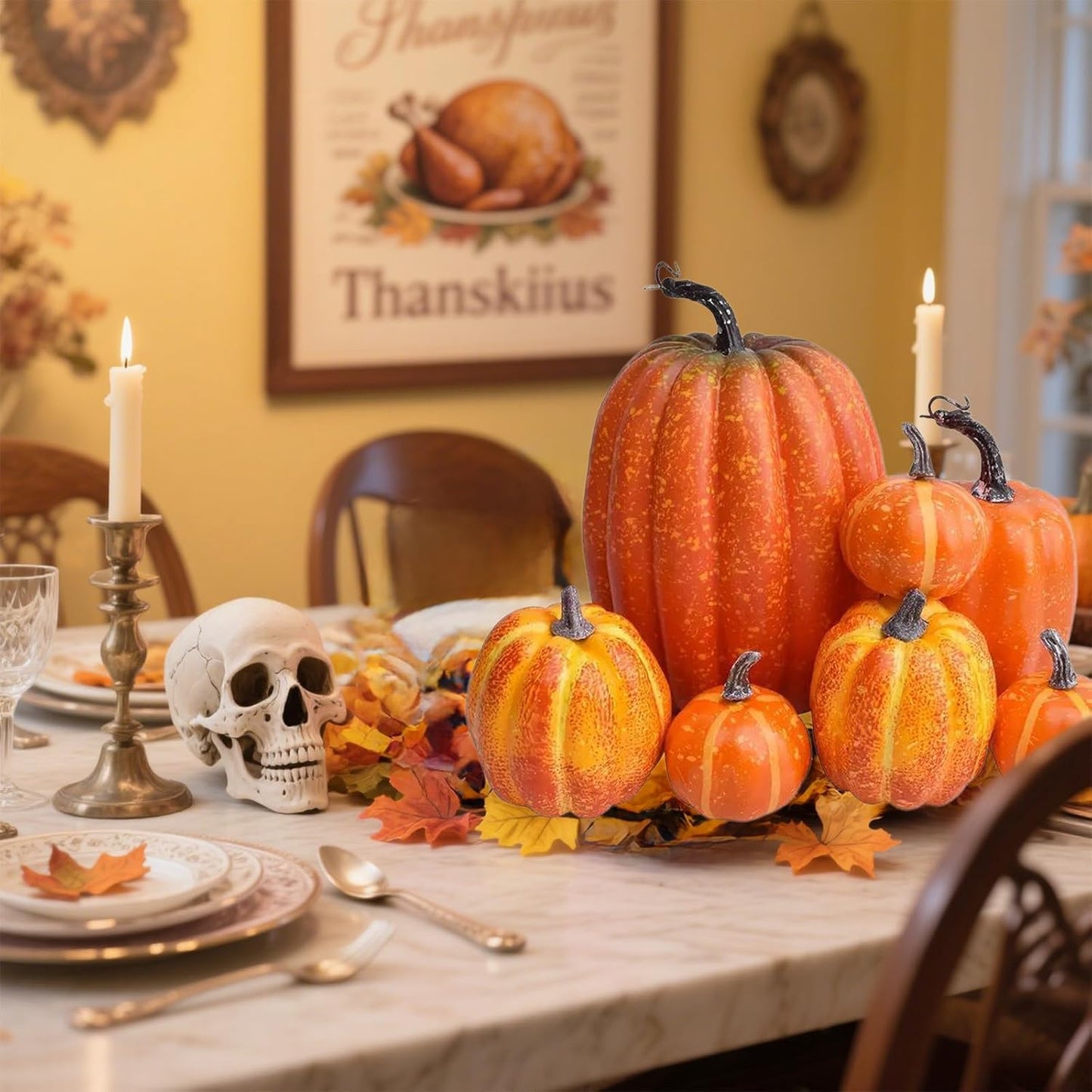 Artificial Pumpkin Decorations – 7 Pcs Set 🎃 Fall, Halloween